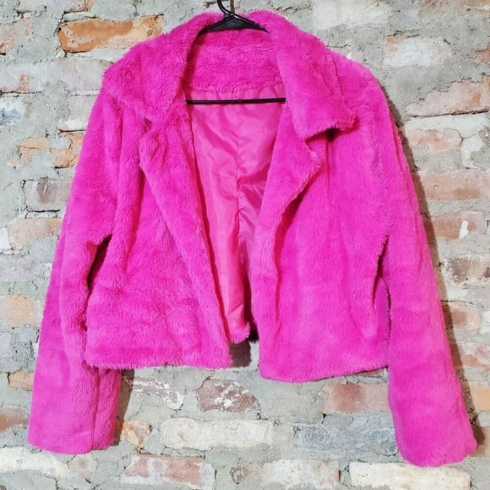 Pink Furry Jacket Womens Plus Size 1x / 2x
